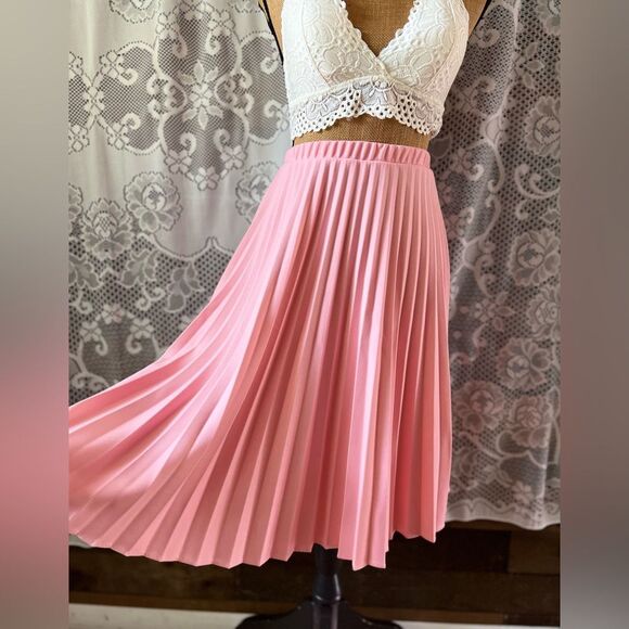 Vintage 60s Sarah K Baby Pink Pleated Midi Skirt Size Vintage 10 - Picture 2 of 9